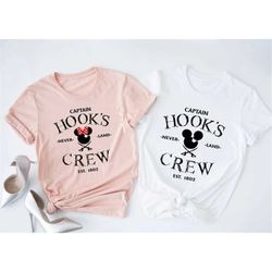 captain hooks t-shirt, pirate crew est 1802 logo shirt, family matching disney shirts, captain hooks never land crew, di