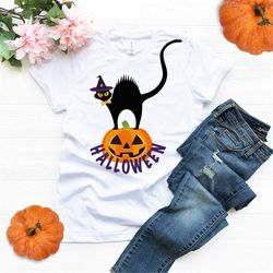Pumpkin Cat Shirt, Halloween Shirt, Black Cat Shirt, Funny Halloween Shirt, Cat Lover Shirt, Halloween Gift Shirt, Hallo