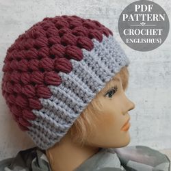 Hat cozy crochet pattern for women, Easy crochet autumn hat pattern, Crochet for beginners, Digital Download pdf.