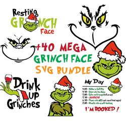 Grinch Face SVG Bundle, PNG, PDF, Grinch Image, Christmas SVG