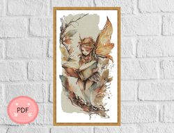 Cross Stitch Pattern, A Fairy With A Book, Pdf,Instant Download , Famous Paintings,Reading Book, Book Lovers