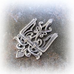 Openwork silver trident necklace pendant,quirky silver tryzub charm,silver ukraine emblem tryzub,ukraine silver jewelry