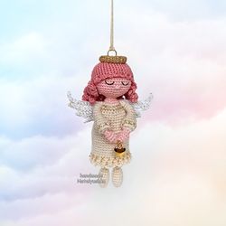 White Angel with heart, Keychain, Little crochet guardian Angel, Valentine day gift, Nursery decor