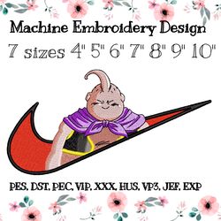 Nike embroidery design Majin Buu Cell Babidi Mr. Satan Goku, goku, purple
