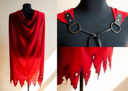 Red Barbarian Cloak for LARP costume or fantasy cosplay. DND warrior garb. Viking dress.
