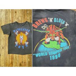Vintage 1990 Dangerous Toys World Tour T-Shirt LARGE SHORT | hard rock glam metal concert band Brews n Blues Stampede 90