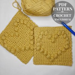 Crochet pattern heart afghan square, easy crochet pattern, Granny Square pdf, crochet pattern square blanket.