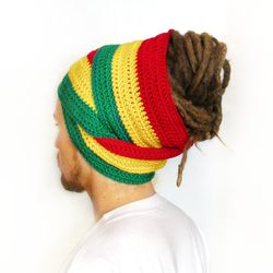 Crochet Rasta Scarf / Headband / Headwrap / Turban for Dreadlocks . Hand knitting. Reggae style