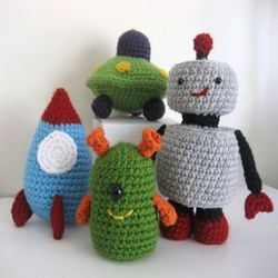 Amigurumi Crochet Robots, Rockets and UFO's Pattern Set Digital Download