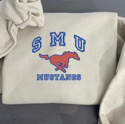 SMU Mustangs Embroidered Crewneck, NCAA Embroidered Sweatshirt, Inspired Embroidered Sport Hoodie, Unisex Tshirt