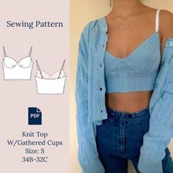 Knit Crop Top W/ Gathered Cups Sewing Pattern PDF