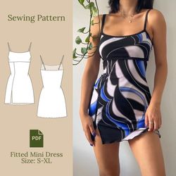 Fitted Mini Dress Sewing Pattern PDF S-XL