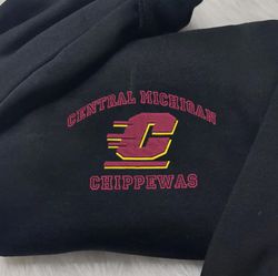 Central Michigan Embroidered Crewneck, NCAA Embroidered Sweatshirt, Inspired Embroidered Sport Hoodie, Unisex Tshirt