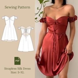 Strapless Silk Dress Sewing Pattern PDF S-XL