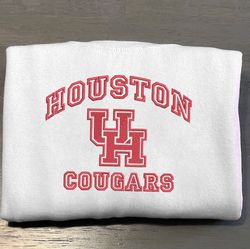 Houston Cougars Embroidered Crewneck, NCAA Embroidered Sweatshirt, Inspired Embroidered Sport Hoodie, Unisex Tshirt