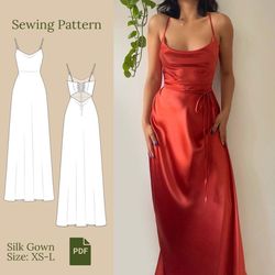 Silk Gown Sewing Pattern PDF S-XL