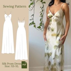 Silk Prom Dress Sewing Pattern PDF XS-XL