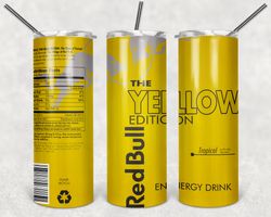 Red Bull Yellow Tumbler Png, Red Bull Yellow 20oz Skinny Sublimation Designs Png, Drinks Tumbler Png