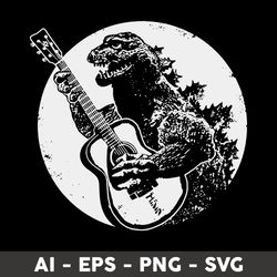 Godzilla Playing Guitar Svg, Godzilla Svg, Png Dxf Eps File - Digital File
