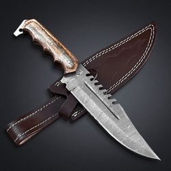 custom handmade damascus steel big bowie knife with leather sheath hunting knife hand forged knife mk4085m