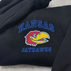 Kansas Jayhawks Embroidered Crewneck, NCAA Embroidered Sweatshirt, Inspired Embroidered Sport Hoodie,Unisex Tshirt