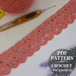 Crochet edging pattern, border hearts crochet for decor kitchen towels, pattern crochet lace edging tablecloths.