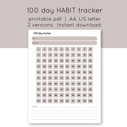 100 day habit tracker. Fitness challenge chart. Goal setting. Digital habit tracker. Saving tracker. Challenge tracker