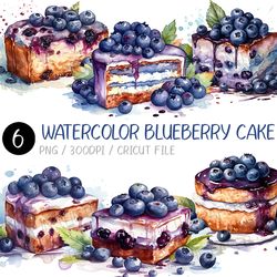 Watercolor Blueberry Cake ClipArt | Dessert Png, Square Cake