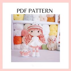 Molang girl crochet pattern. Amigurumi doll crochet pattern. PDF file.
