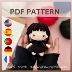 black dress doll. amigurumi doll. amigurumi crochet pattern. crochet doll pattern. amigurumi doll pattern. pdf file.