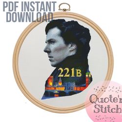 sherlock cross stitch, modern tv show embroidery pattern, pdf instant download i