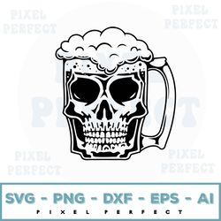 skull beer mug svg, lager svg, draft beer svg, alcoholic drink bar pub drunk alcohol, cutting file, clipart, vector, dig