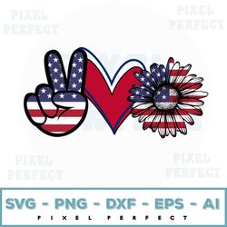 Peace Love America Patriotic Sunflower USA Flag 4th Fourth of July Svg