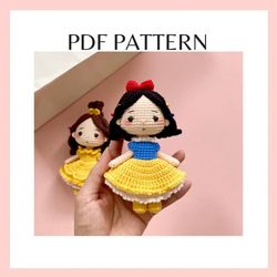 Tiny ssnow wwhite crochet pattern. Amigurumi pattern. Amigurumi doll. PDF file. Princess doll.