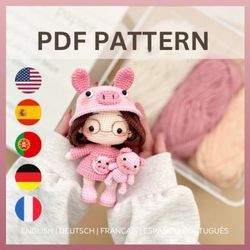 piggy crochet doll pattern. amigurumi crochet pattern. amigurumi doll pattern. pdf file.