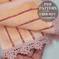 Crochet border for home decor kitchen. Easy crochet pattern lace edging. Crochet trim for kitchen towel. Tutorial pdf.