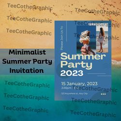 Minimalist Summer Party Invitation, Hello Summer, Party Invitation,  Invitation DIGITAL EDITABLE in Canva
