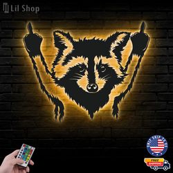 Raccoon Metal Sign, Marvel Metal Art Sign, Raccoon Metal LED Decor, Night Light with Color Remote Control