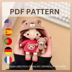 Beary crochet doll pattern. Amigurumi crochet pattern. Amigurumi doll. PDF file.