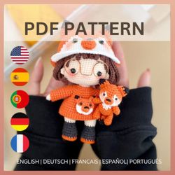 Foxy crochet doll pattern. Amigurumi crochet pattern. Amigurumi doll. PDF file.