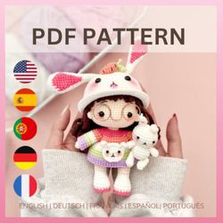 bunny crochet doll pattern. amigurumi crochet doll pattern. amigurumi doll pattern. pdf file.
