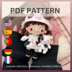 cowdie crochet doll pattern. amigurumi crochet pattern. doll pattern. pdf file.