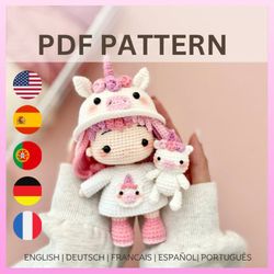 yuni unicorn doll crochet pattern. amigurumi crochet pattern. crochet doll. pdf file