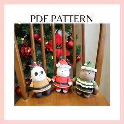 Christmas bears costume crochet pattern. Amigurumi crochet pattern.PDF file.