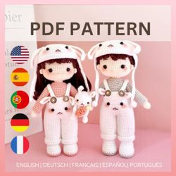 bunny couple crochet doll pattern. amigurumi crochet pdf pattern. doll. doll pattern. pdf file.