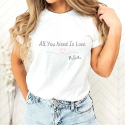 unixex white the beatles band tee - all you need is love, rock band tee, comfort t shirt, the beatles, music