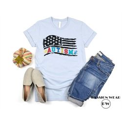 Autism American Flag Shirt, Autism Awareness Shirt, Motivational Flag Tee, Autism Support Gift, Autism Puzzle Piece Shir
