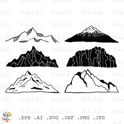 Mountain Svg Silhouette Cricut files Linocut Printable Clipart Png Stencil Template Dxf