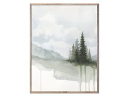 Evergreen Trees Art Pine Trees Print Watercolor Painting Christmas Tree Abstract Landscape Art Sage Green Wall Art
