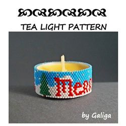 MERRY CHRISTMAS Tea Light Holder Peyote Pattern Xmas Beading Patterns Candle Cover Diy Beaded Do It Yorself Home Decor